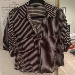 Zara Linen Blend Short Sleeve Button Down